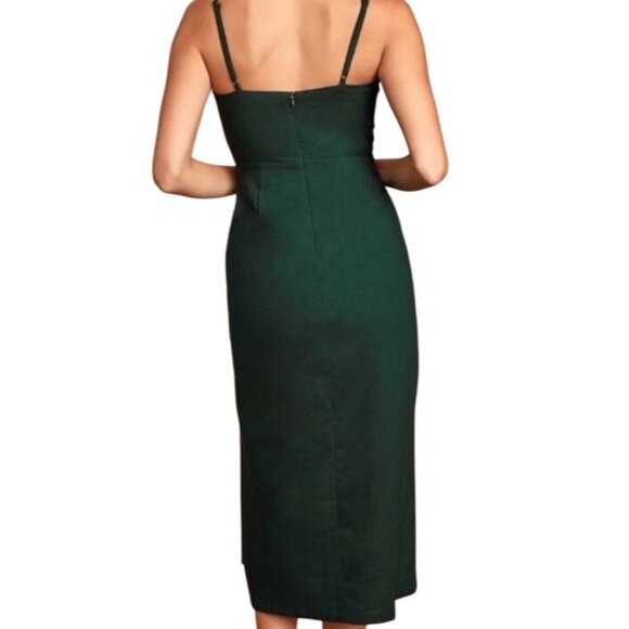 Lush Anthropologie Green Linen Midi Sheath Dress S Bohemian Cottagecore Coastal - Picture 2 of 13